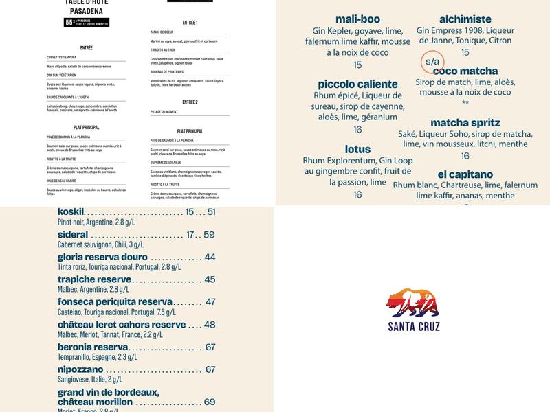 Santa Cruz Menu