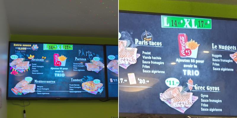 Paris Tacos Menu