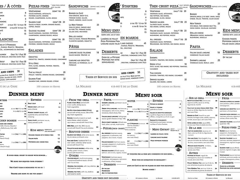 Café De La Gare Menu