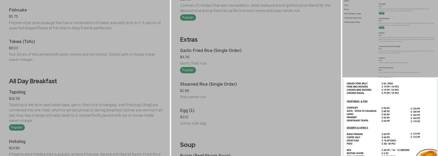 Jake's restaurant & grill Menu