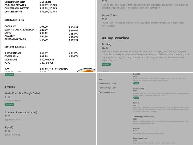 Jake's restaurant & grill Menu