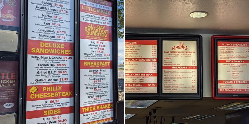 Scaddy's Menu