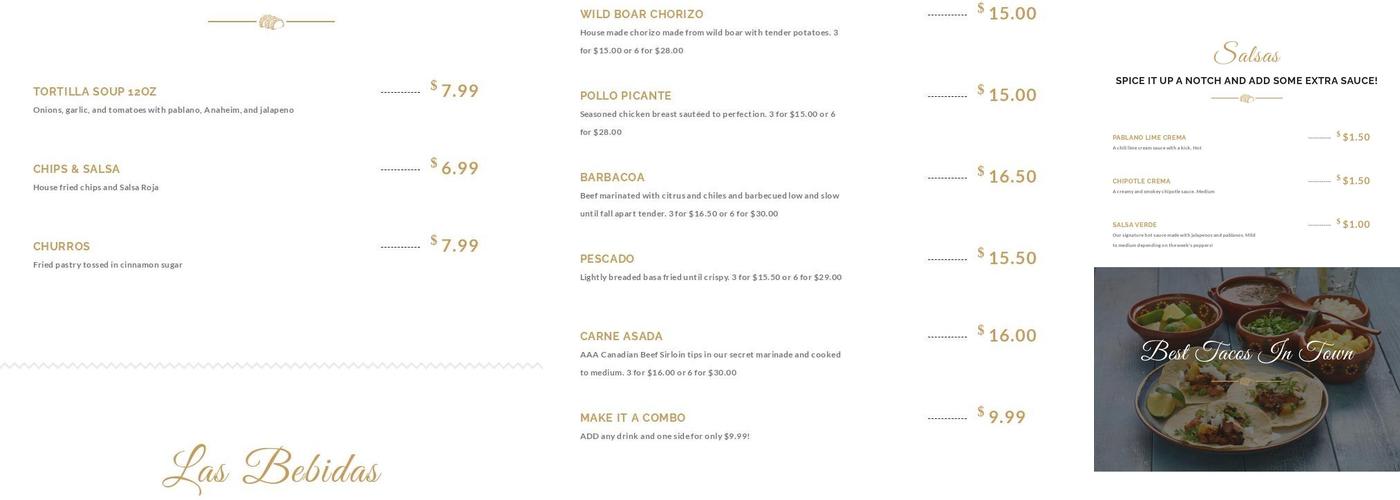 Gringo's Tacos - Best Tacos in Regina Menu