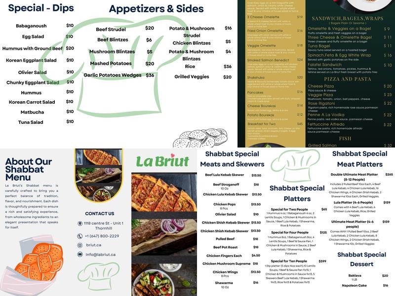 La Briut Foods Menu