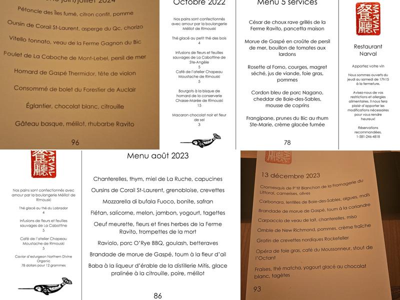 Restaurant Narval Menu