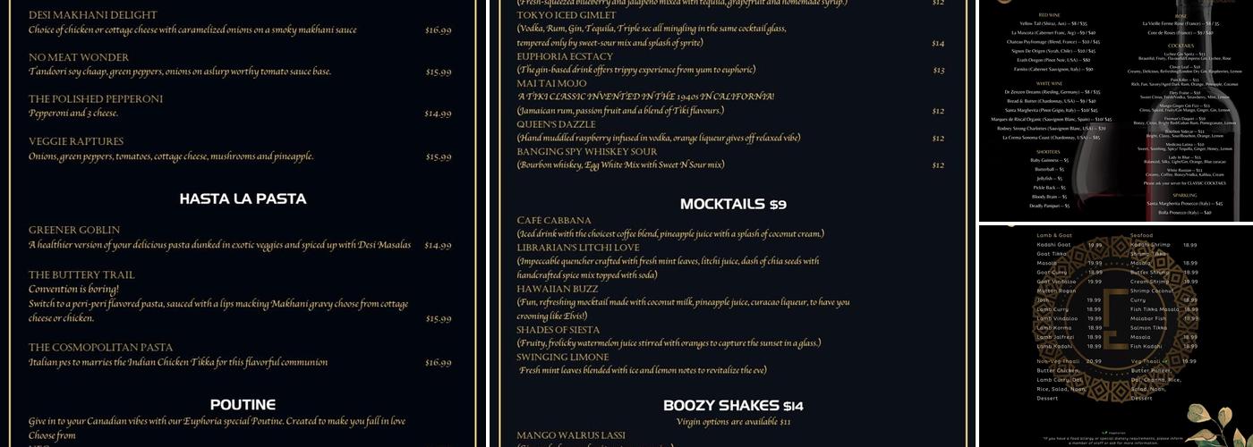 EUPHORIA Bar & RESTAURANT Menu