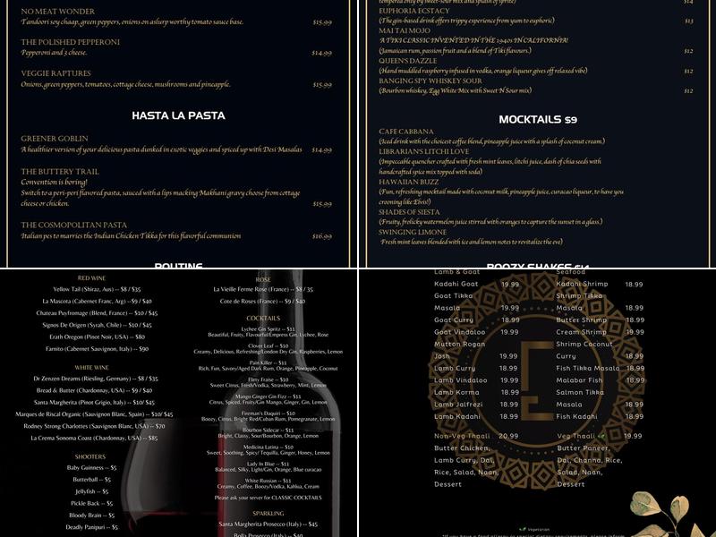 EUPHORIA Bar & RESTAURANT Menu