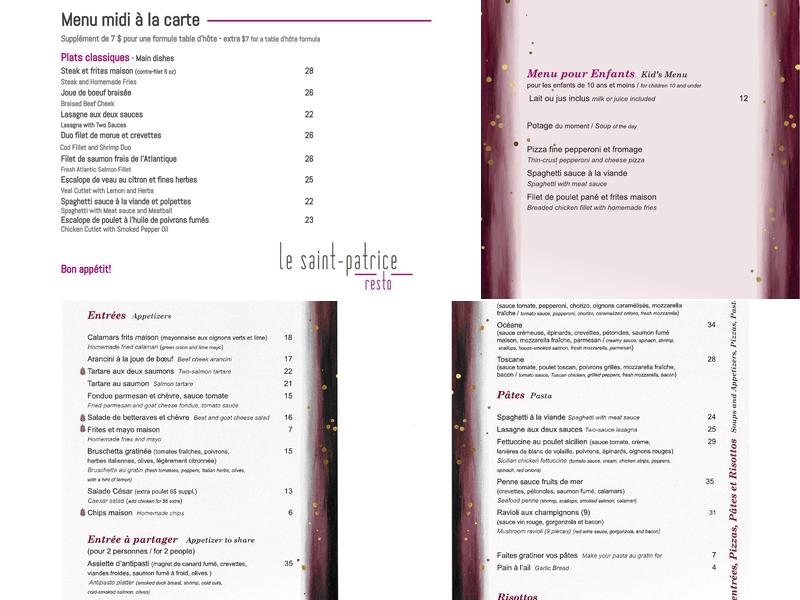 Restaurant Le Saint-Patrice Menu