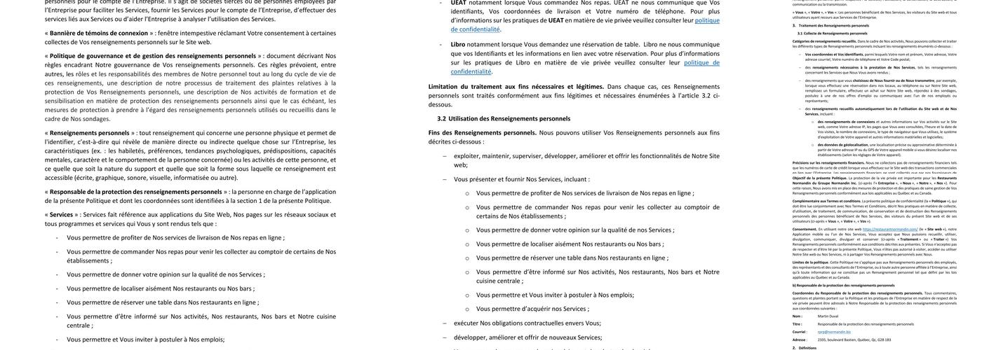 Restaurant Normandin Rivière-du-Loup Menu