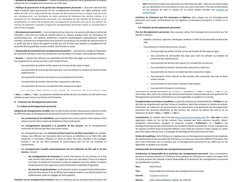 Restaurant Normandin Rivière-du-Loup Menu