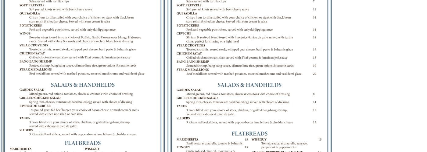 Riverside Bar & Kitchen Menu