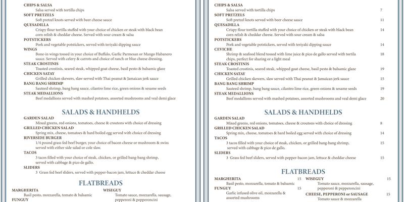 Riverside Bar & Kitchen Menu
