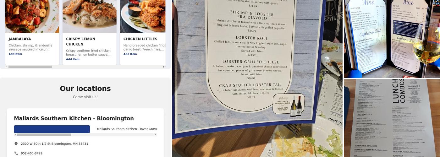 Mallards Restaurant Menu