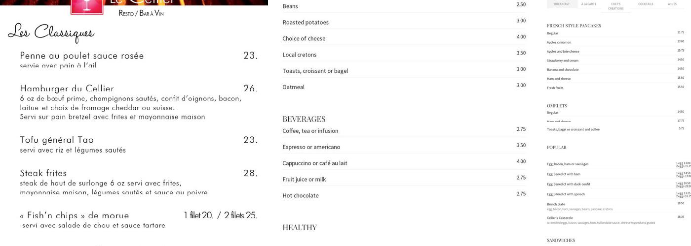 Resto/Bar à vin Le Cellier Menu