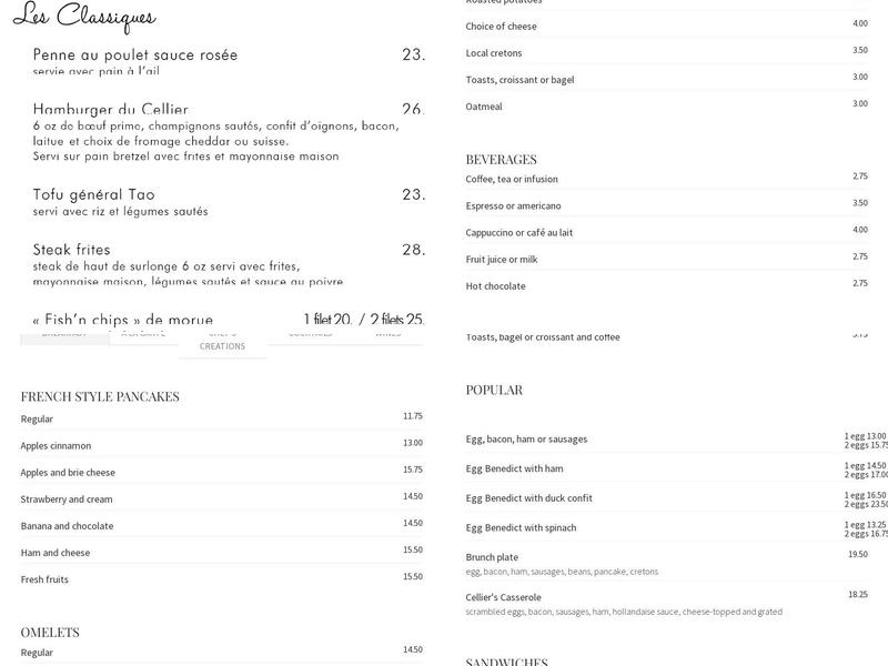 Resto/Bar à vin Le Cellier Menu