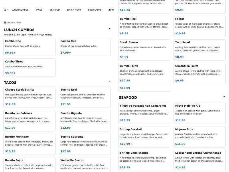 Las Catrinas Mexican Restaurant & Cantina Menu