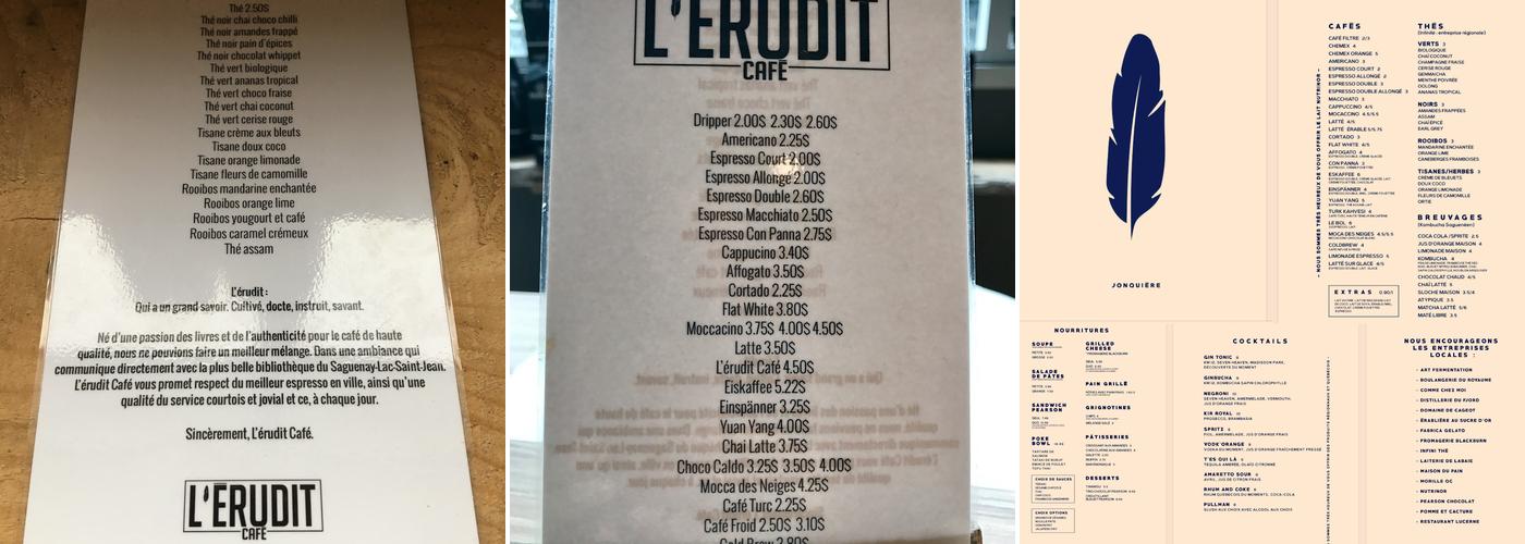 L'érudit Café Menu