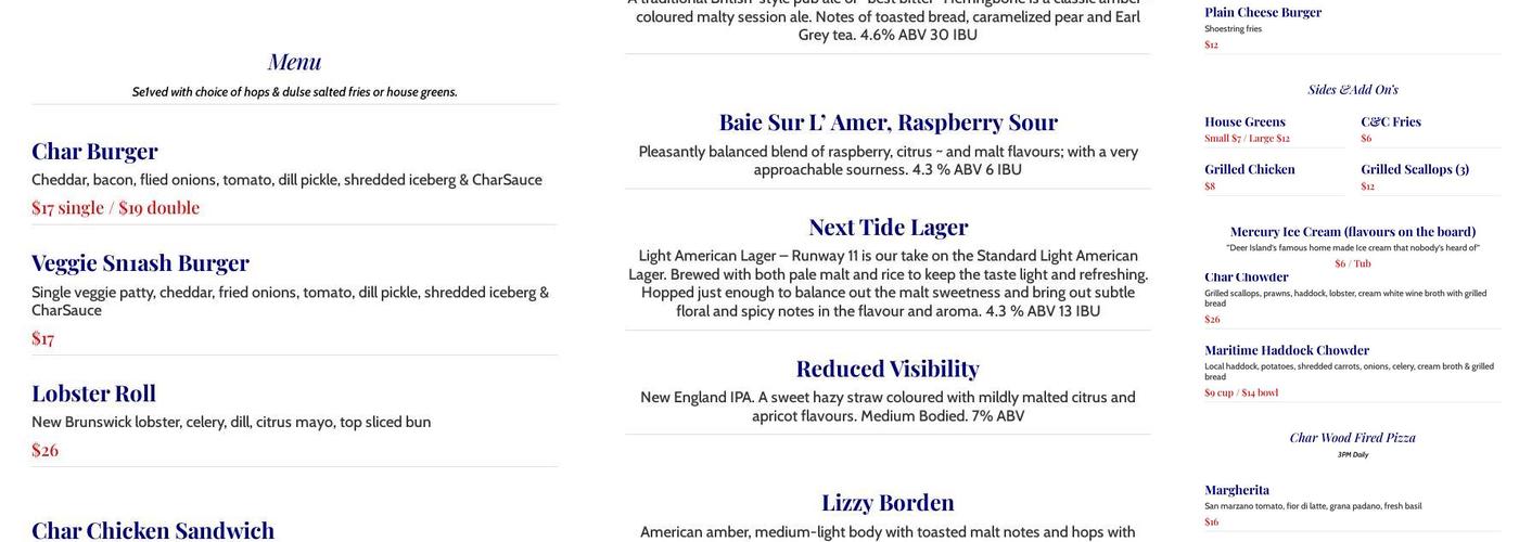 Char And Chowder Menu