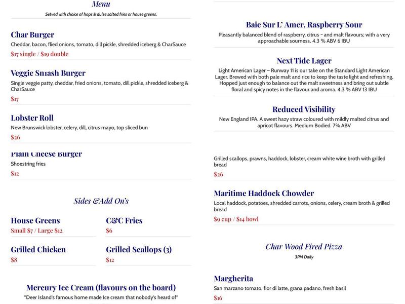 Char And Chowder Menu