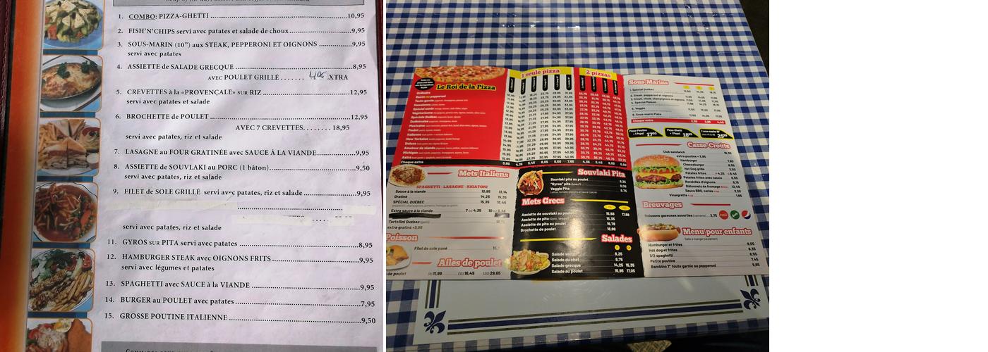 Quebec Pizzeria Menu