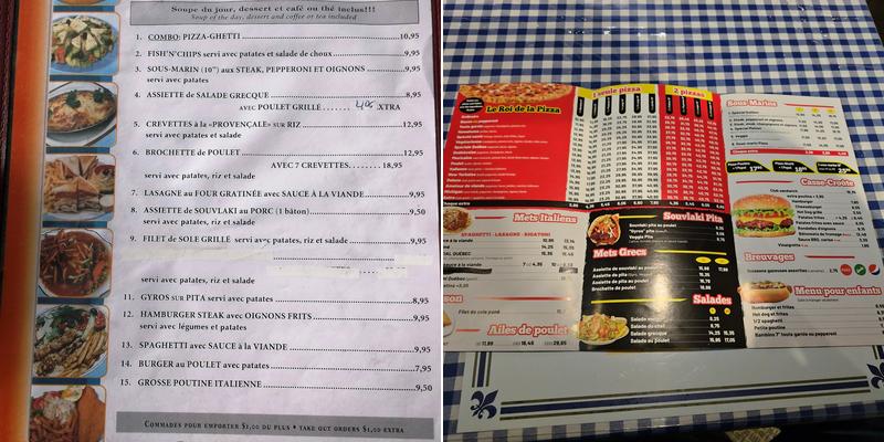 Quebec Pizzeria Menu