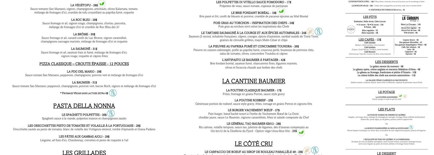 Restaurant Le Baumier Menu