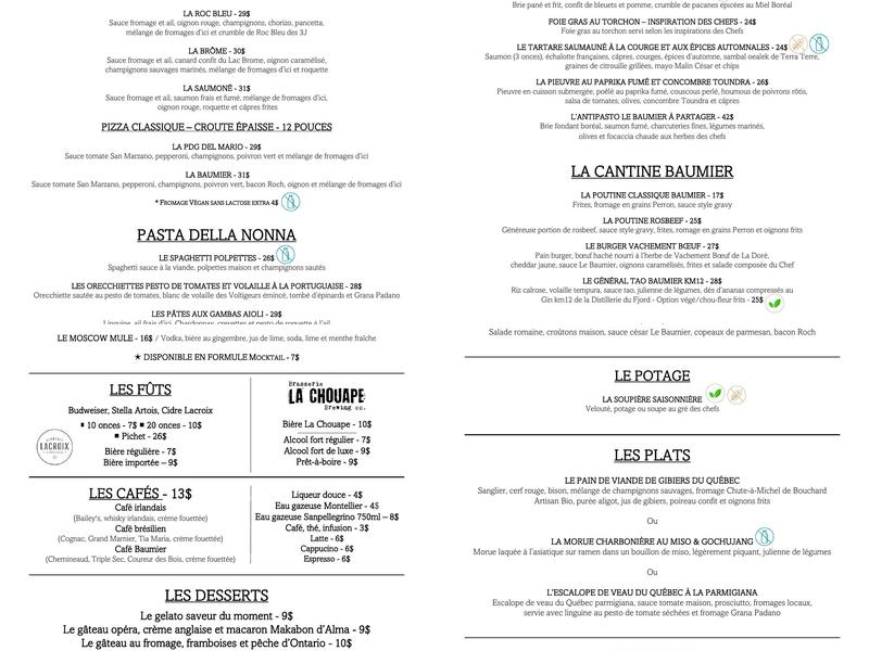 Restaurant Le Baumier Menu