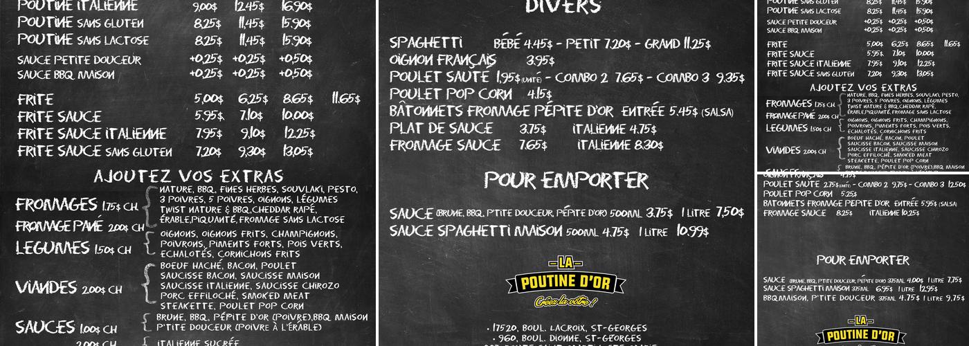 La Poutine d'or Menu