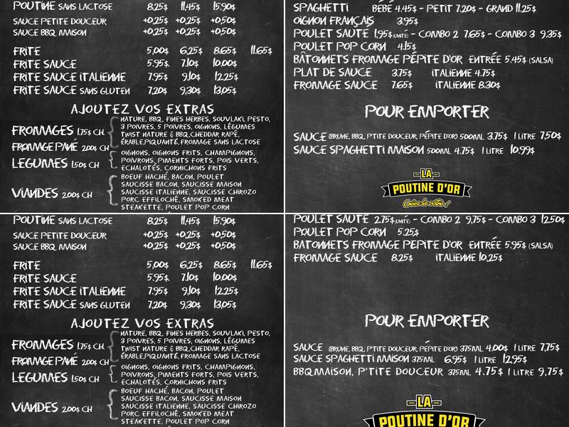La Poutine d'or Menu