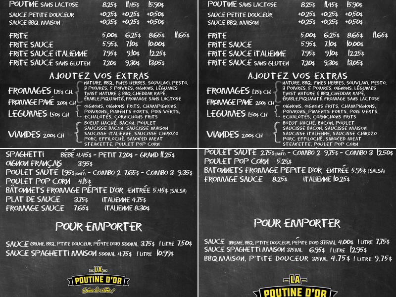 La Poutine d'or Menu