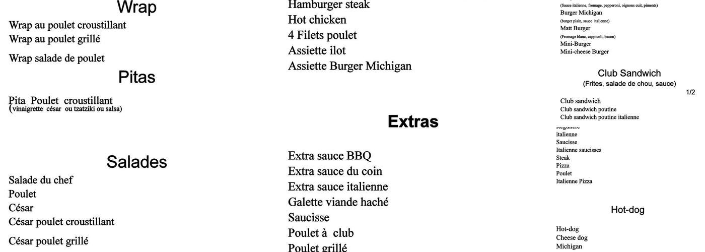 Cantine du Coin Menu