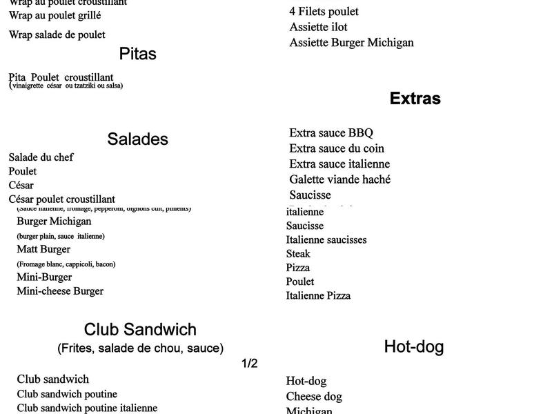 Cantine du Coin Menu