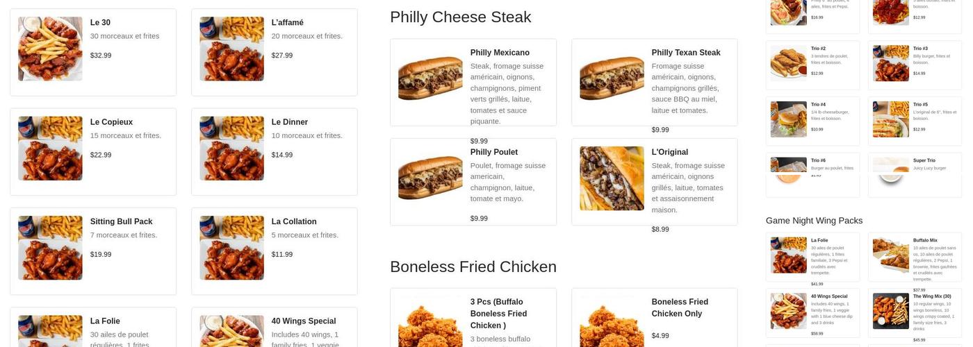 Buffalo Bill Wings Menu