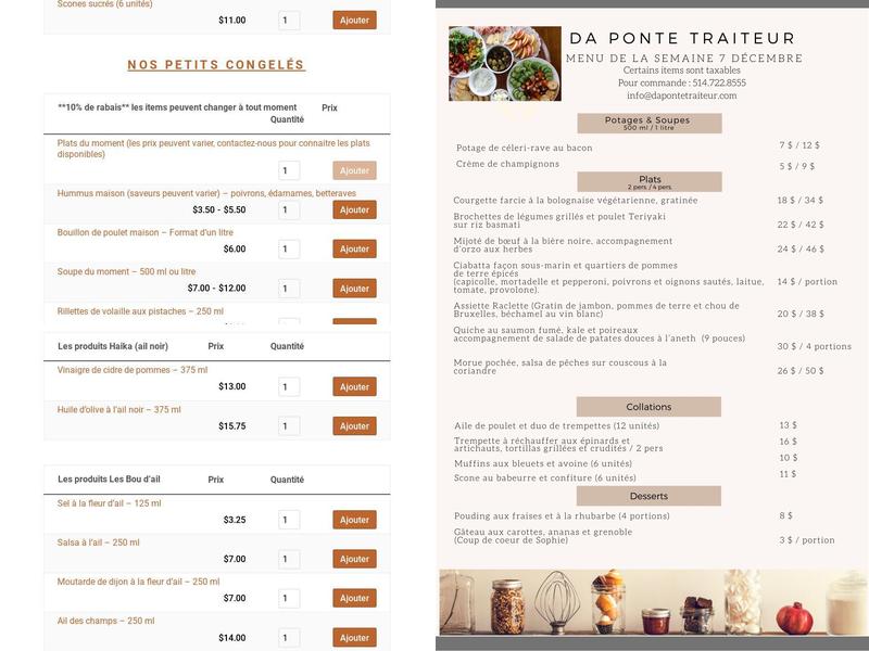 Da Ponte Catering Menu