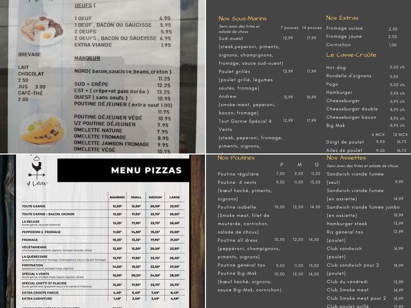 Restaurant Ô 4 Vents Inc Menu