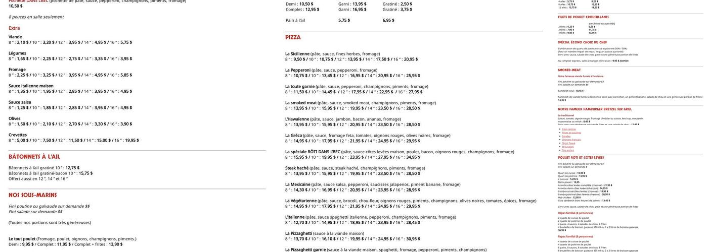 Bar Laitier La Tentation Menu