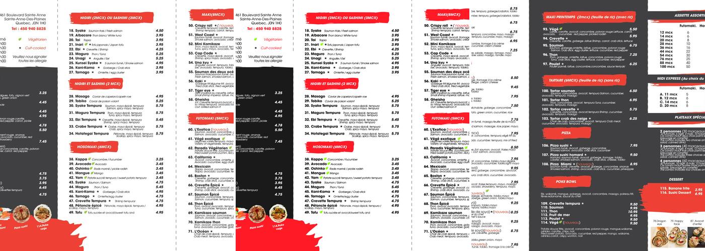 Ste-Anne Sushi Menu