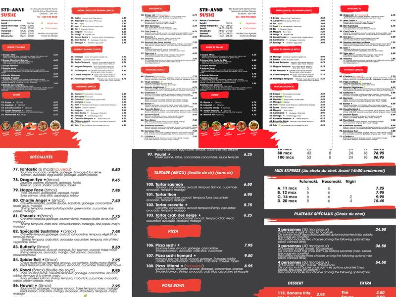 Ste-Anne Sushi Menu