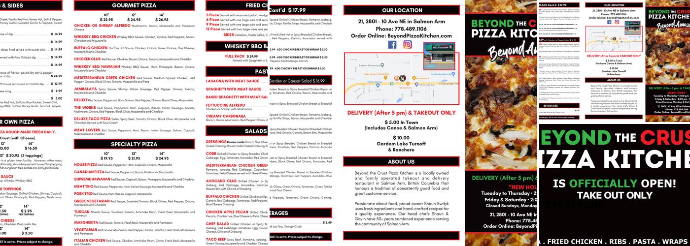Beyond the Crust Pizza Kitchen Menu