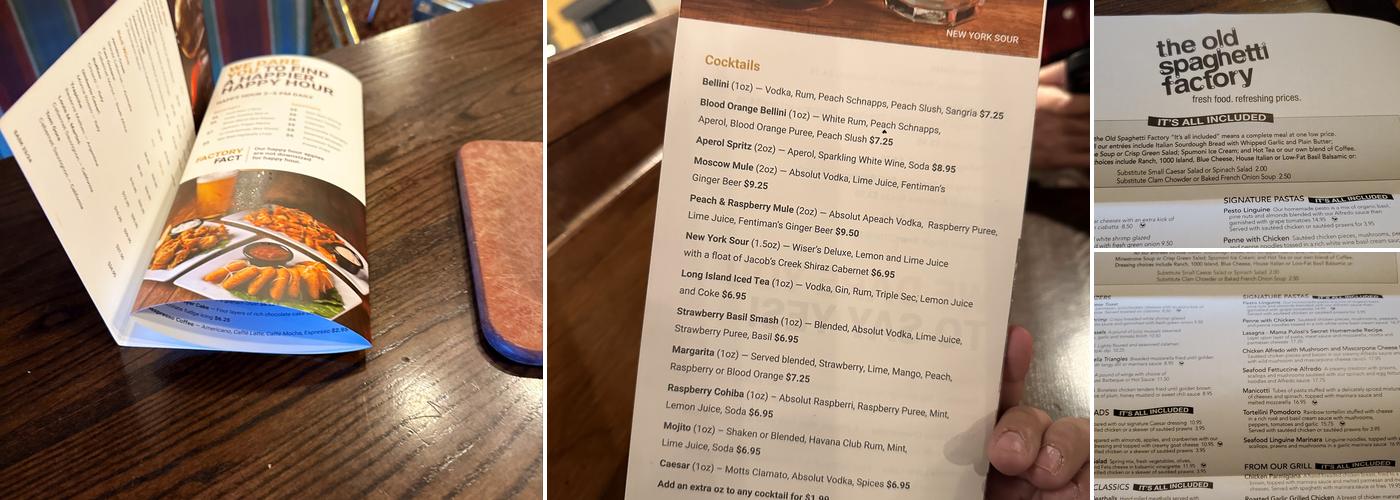 The Old Spaghetti Factory (Saskatoon) Menu