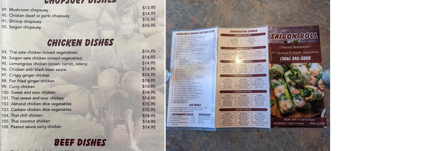 Saigon Roll Restaurant Menu
