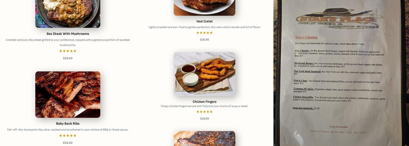 Stan's Place Menu