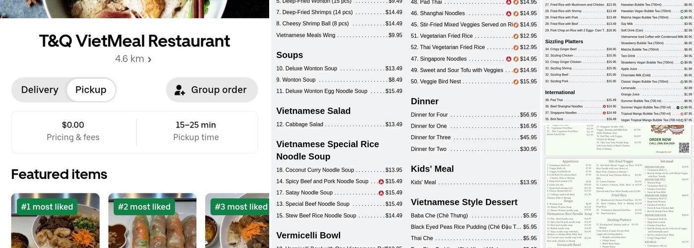 T&Q VietMeal Restaurant Menu