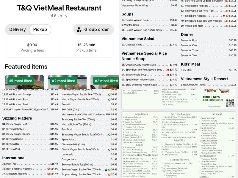 T&Q VietMeal Restaurant Menu