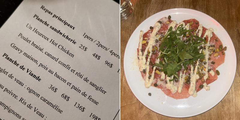 Le Bavard et l'Ivrogne Menu