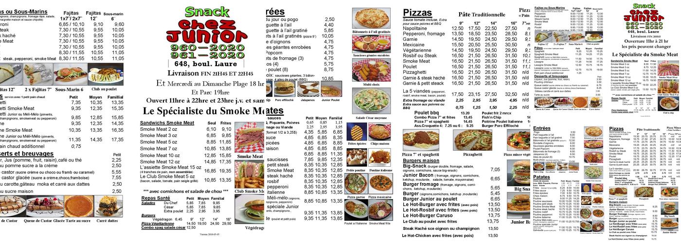Snack chez Junior 2013 inc Menu