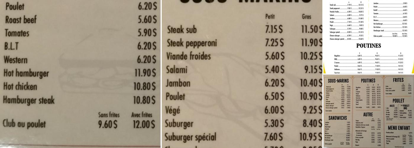 Le Sub Royal Menu