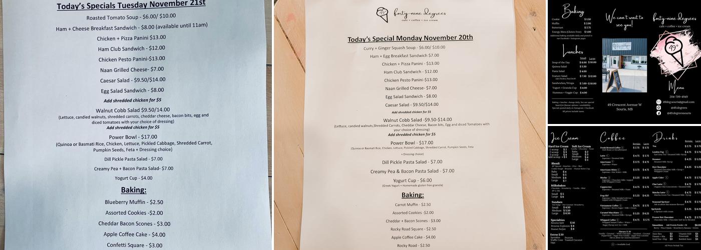 49 Degrees Coffee + Ice Cream Menu