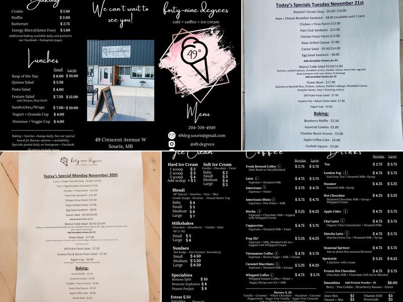 49 Degrees Coffee + Ice Cream Menu