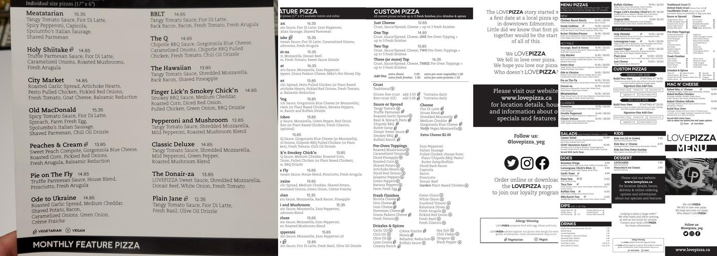 LOVEPIZZA Spruce Grove Menu
